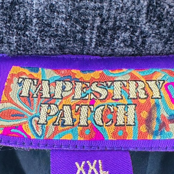 Vintage Tapestry Patch Velour Knit Gold Button Jacket boho quilted - Picture 10 of 10